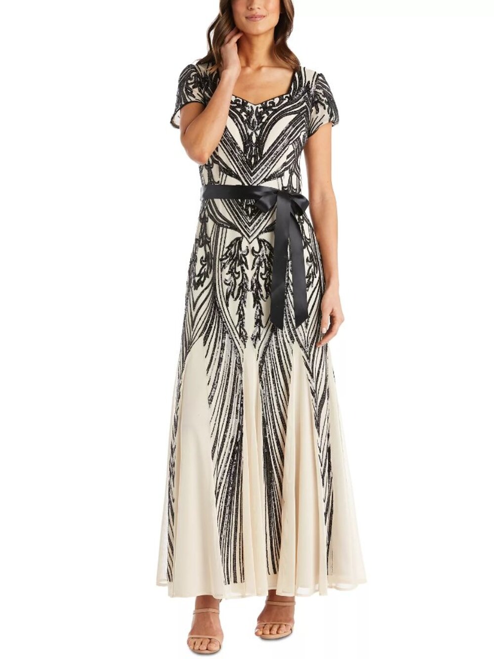 R & M RIchards Sequined Belted Dress